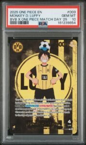 2025 ONE PIECE PROMOS BVB X ONE PIECE MATCH DAY 2025 #003 MONKEY D. LUFFY PSA 10